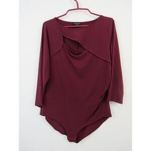 Lane Bryant 14/16 Bodysuit Cutout Boat Neck 3/4 Sleeve Maroon Button Snap Plus